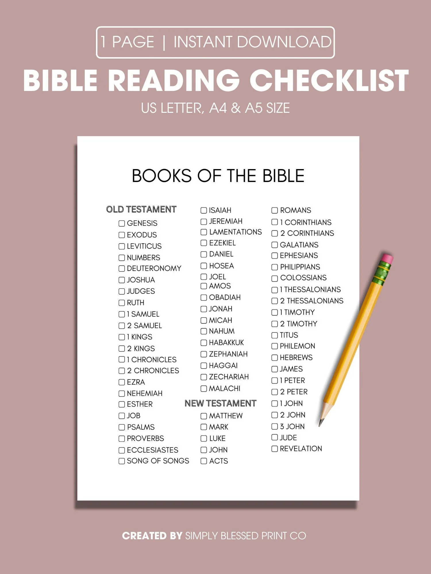 Books Of The Bible Reading Simple Checklist Printable Bible Reading Plan Printable Read The Bible In A Year Bible Study Printable Etsy