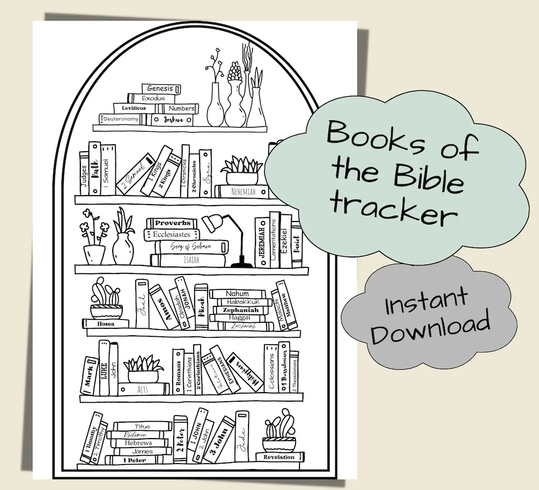 Books Of The Bible Tracker 66 Bible Books On The Shelf Bible Reading Tracker PDF File Download Etsy