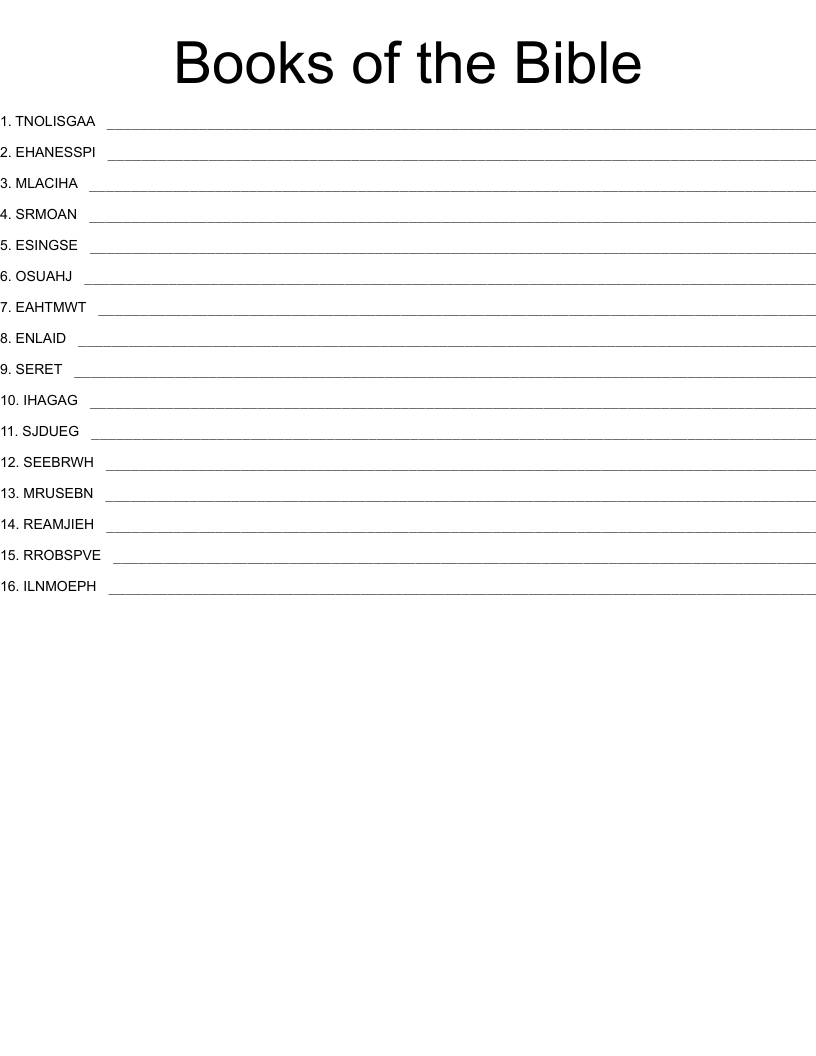 Books of the Bible Word Scramble Printable