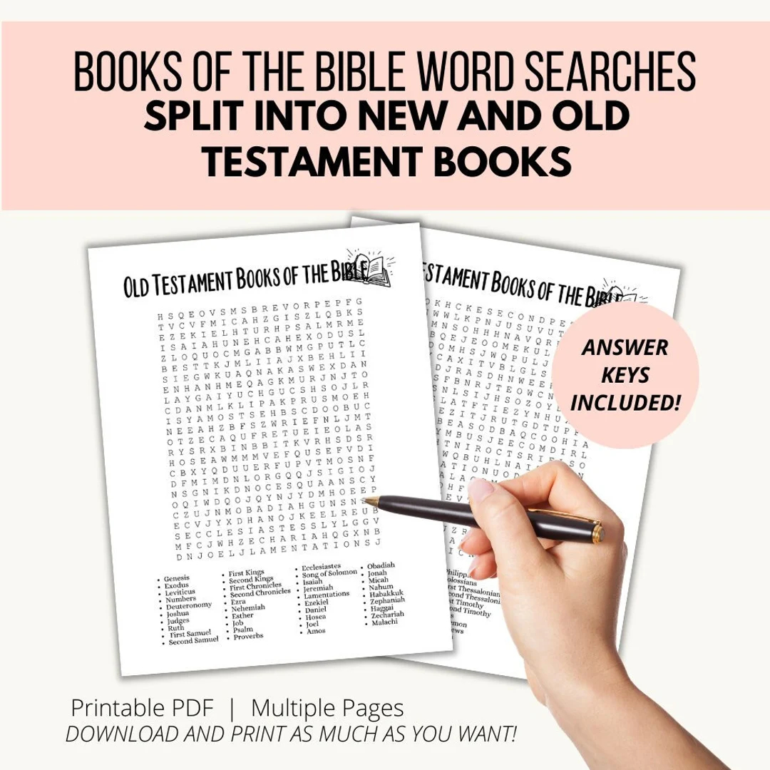 books of the bible word search printables for kids teens and adults new testament books word search old testament books word search etsy