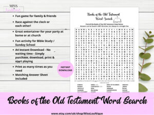Books Of The Old Testament Word Search Printable L Old Testament Game L Bible Word Search L Sunday School Activity L Bible Study Etsy