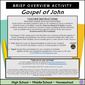 Brief Review About Book Of John Bible Overview Activity Made By Teachers