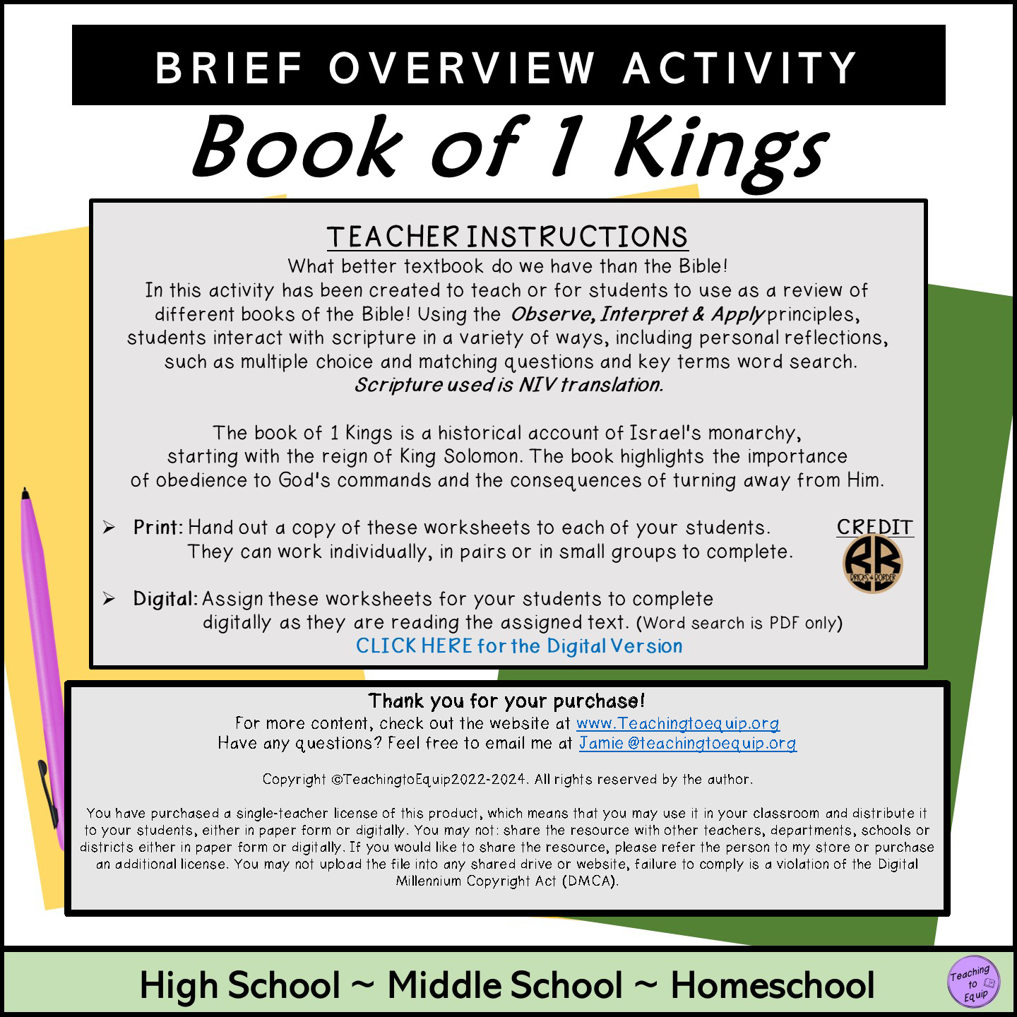Brief Review Of 1 Kings Bible Book Overview Activity Made By Teachers