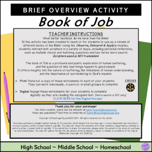 Brief Review Of Job Bible Book Overview Activity Made By Teachers