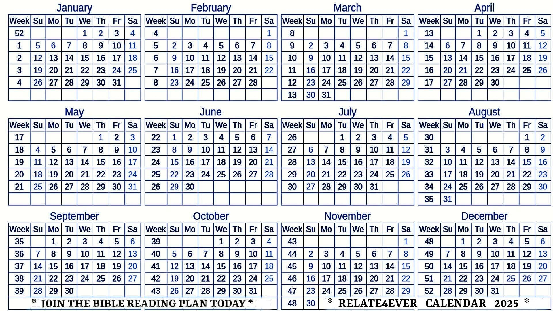 Calendar 2025 Bible Reading PLAN Relate4ever Resources