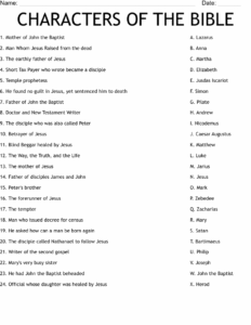 CHARACTERS OF THE BIBLE Worksheet WordMint