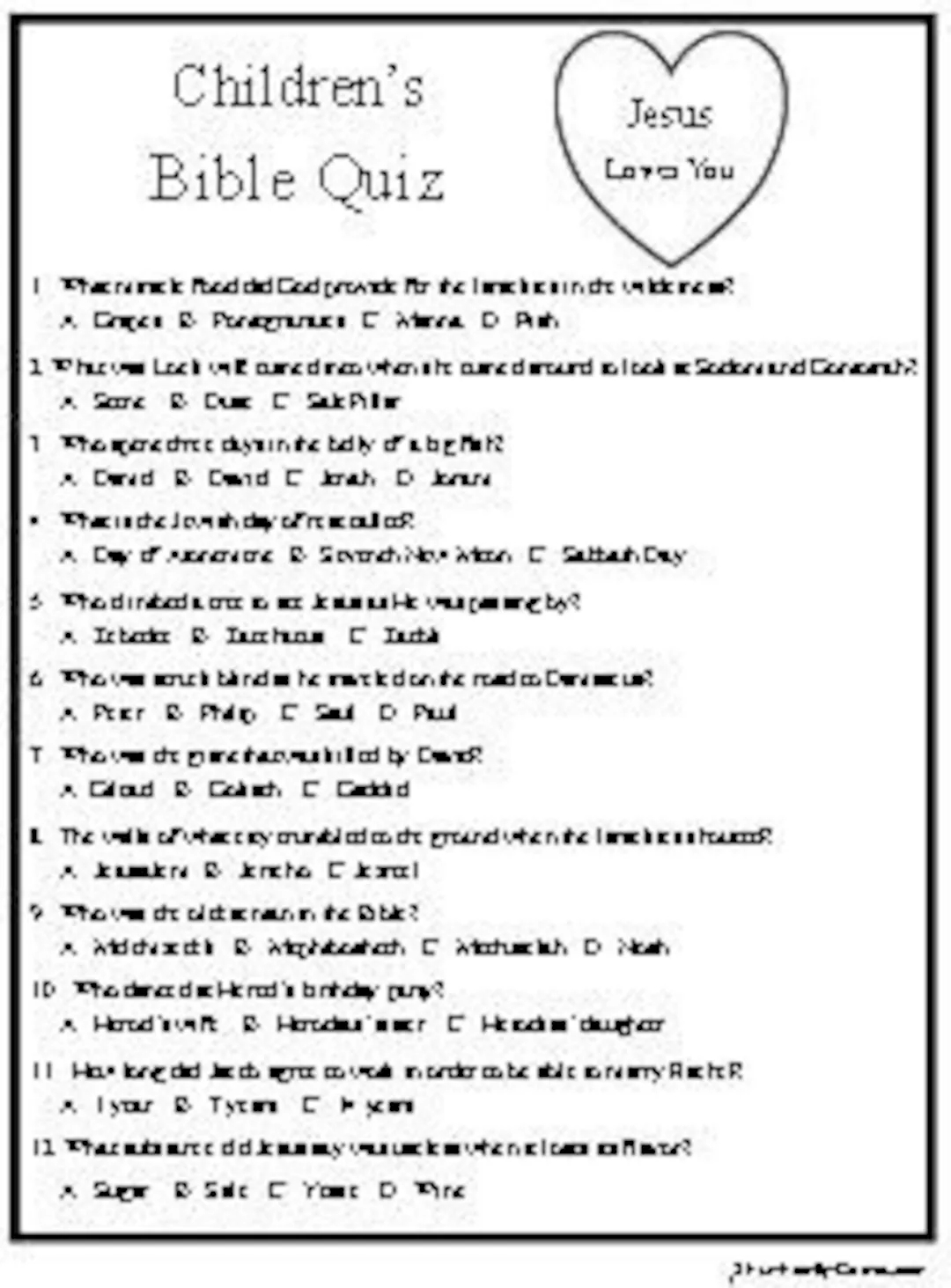 Children s Bible Quiz Is A Multiple Choice Quiz With Chapter And Verse Reference For The Answers Etsy
