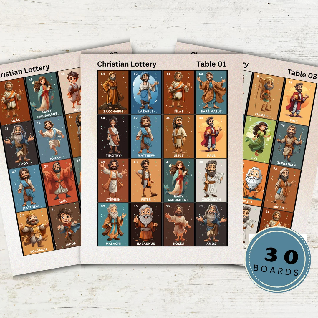 Christian Bible Lottery Game Bingo Bible Bible Edition Game Bible Printable Games Church Games Sunday School Etsy
