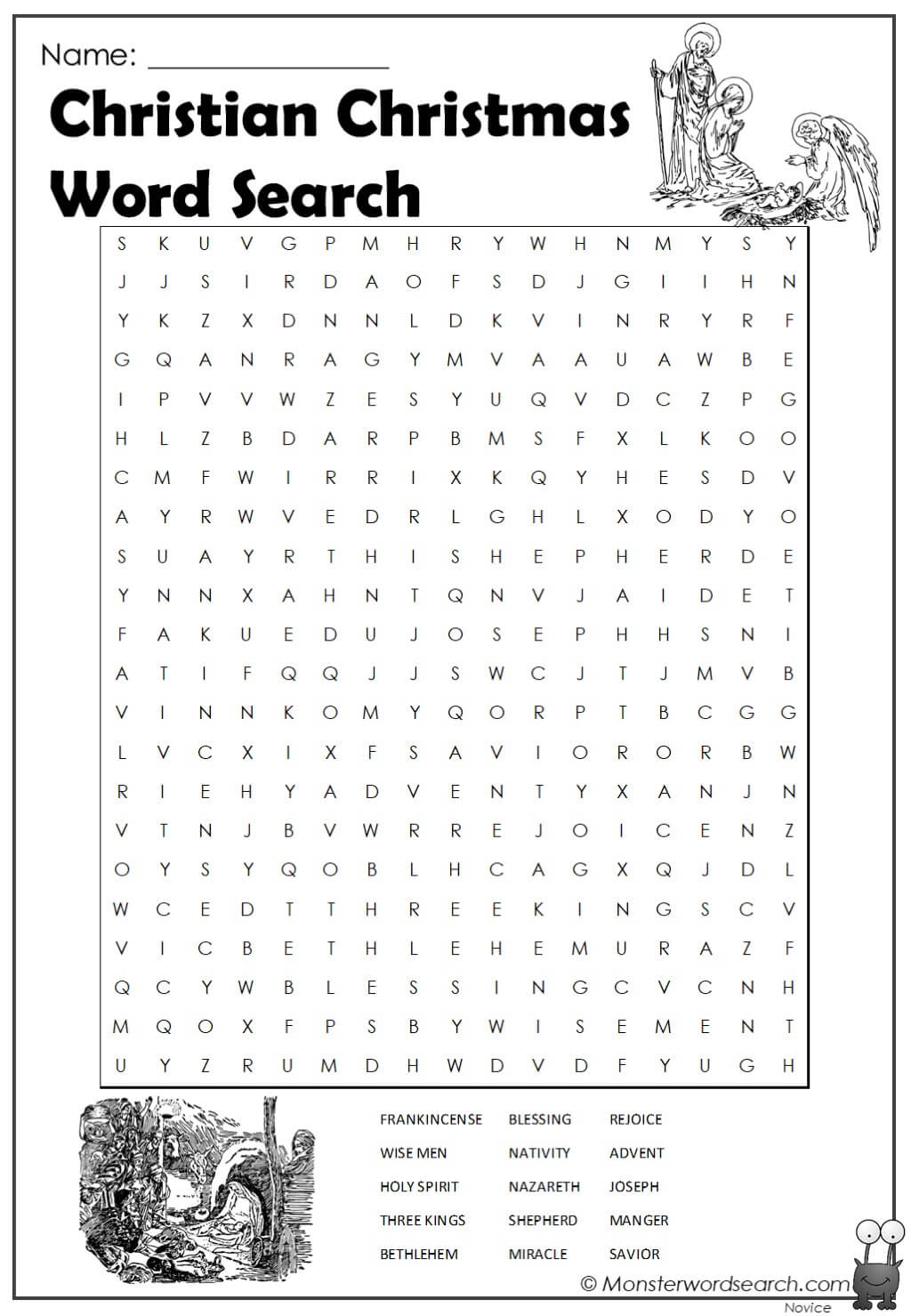christian christmas word search monster word search