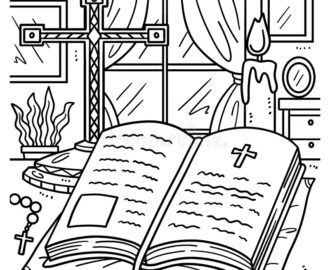 Christian Holy Bible Coloring Page For Kids Stock Vector Illustration Of Rosary Page 264063771