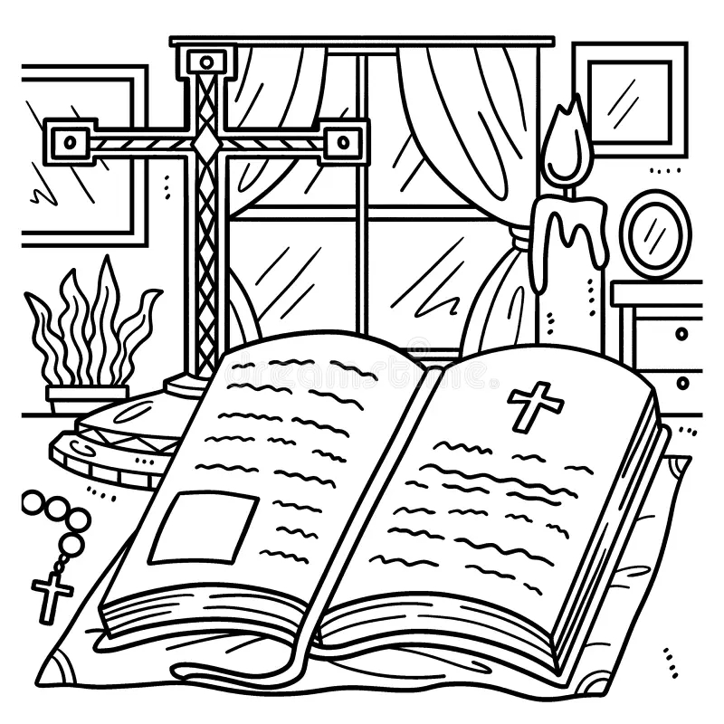 Christian Holy Bible Coloring Page For Kids Stock Vector Illustration Of Rosary Page 264063771