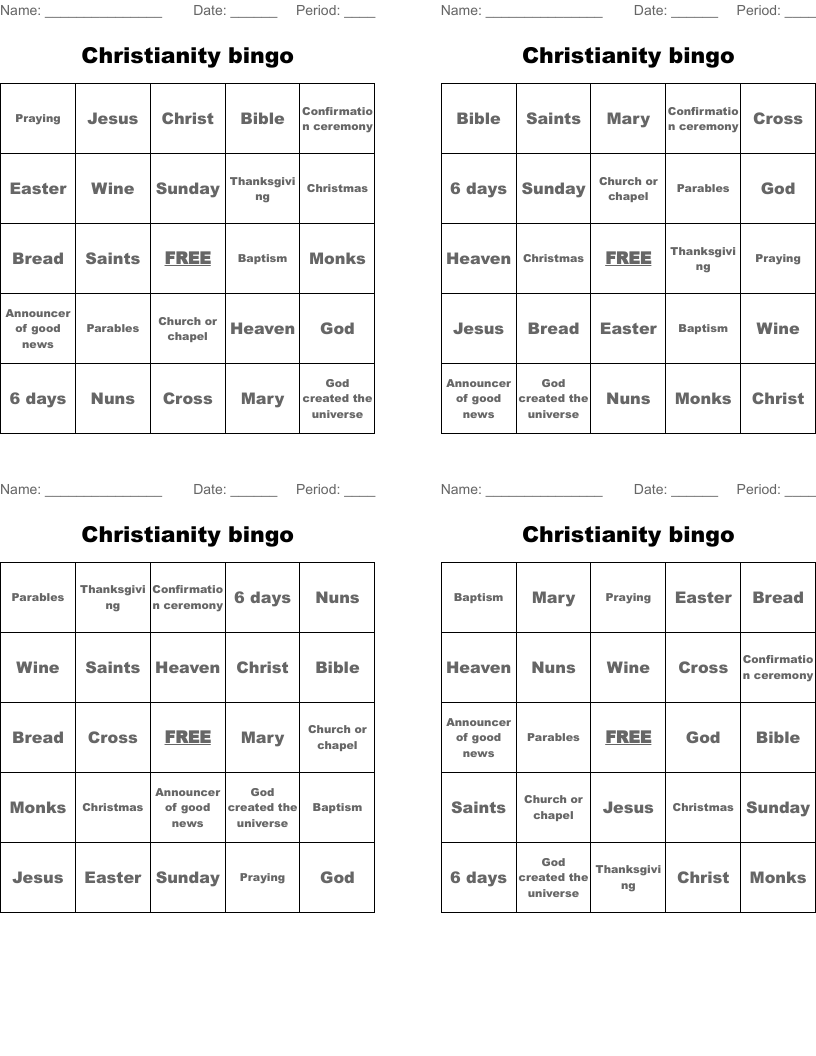 Christianity Bingo WordMint