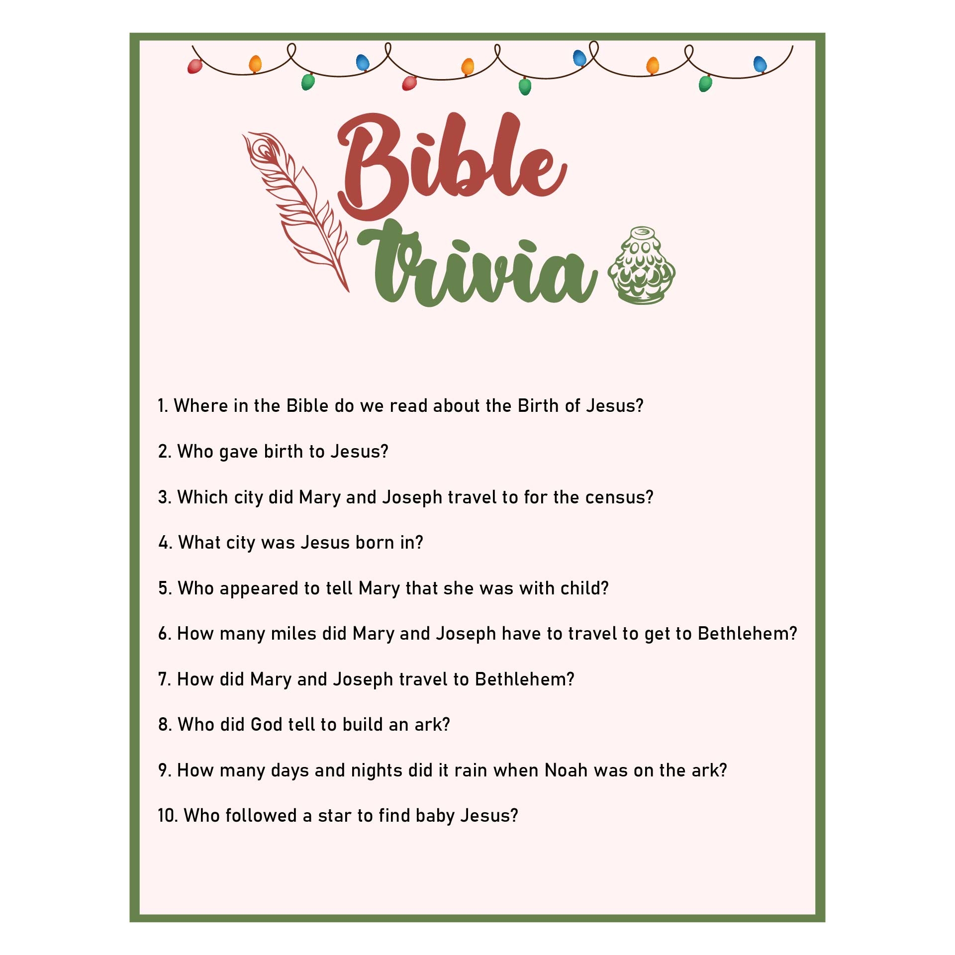 Christmas Bible Trivia 16 Free PDF Printables Printablee