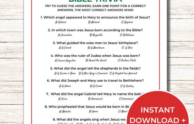 Christmas Bible Trivia Game Printable Christmas Games Fun Christmas Trivia Game For Kids And Adults Church Christmas Party Game Etsy