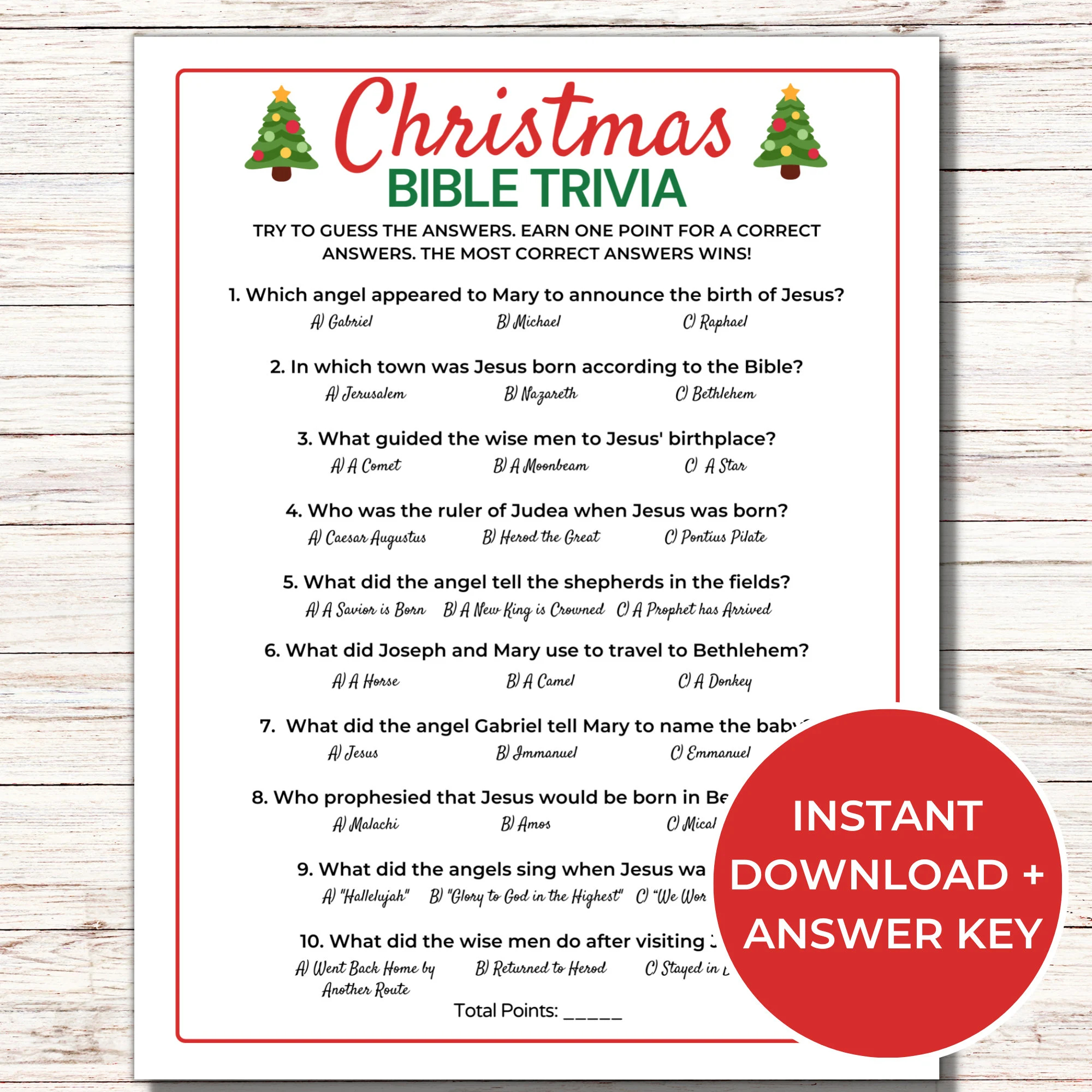 Christmas Bible Trivia Game Printable Christmas Games Fun Christmas Trivia Game For Kids And Adults Church Christmas Party Game Etsy