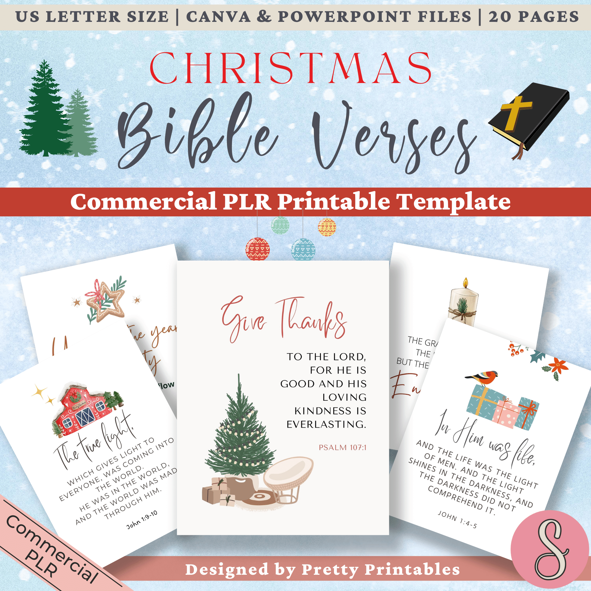 Christmas Bible Verses Commercial PLR Printable Template Pretty 