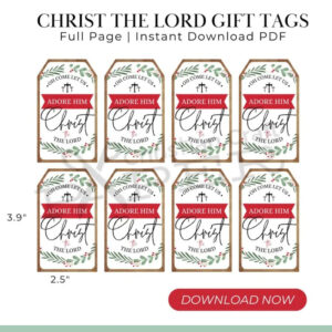 Christmas Gift Tags Oh Come Let Us Adore Him Digital Download Christian Craft Paper