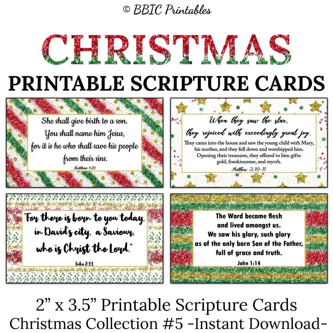 CHRISTMAS Scripture Cards C5 INSTANT DOWNLOAD Merry Christmas Bible Verses Scripture Christmas Card Gift Bag Tags Church Printable Cards Etsy