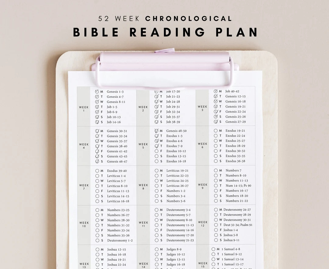 Chronological Bible Reading Plan 52 Week Bible Reading Plan 365 Days Bible Reading Weekly Bible Plan Digital Printable Etsy