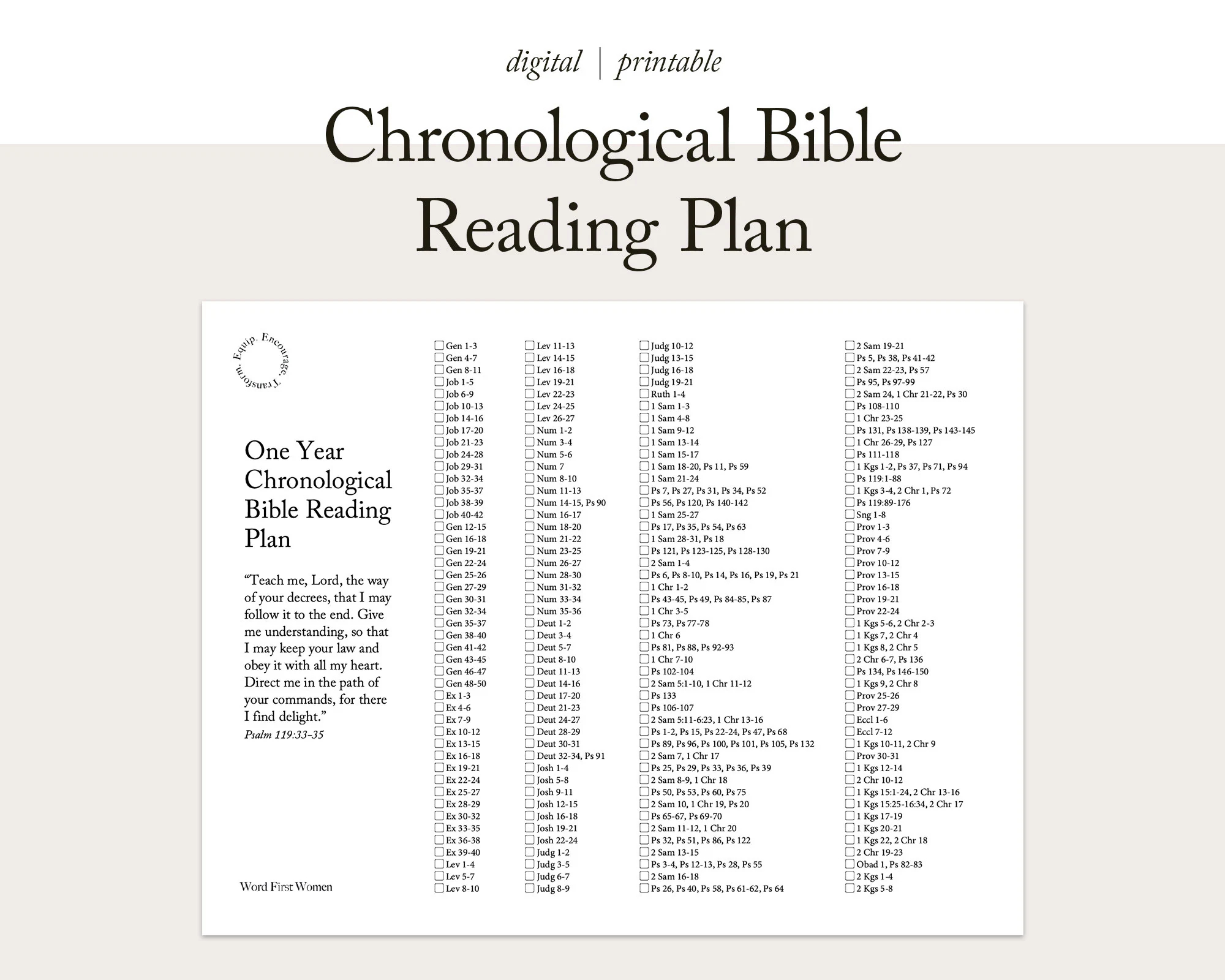 Chronological Bible Reading Plan one Year Scripture Tracker Christian Planner A4 Letter Size Printable Etsy