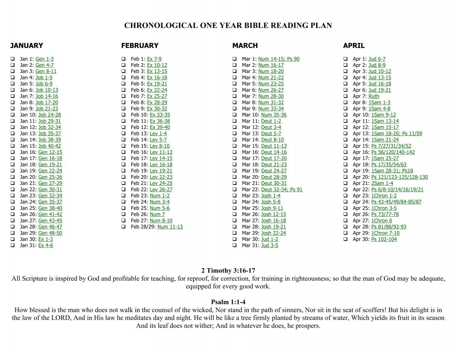 Chronological One Year Bible Reading Plan Harvest Christian 