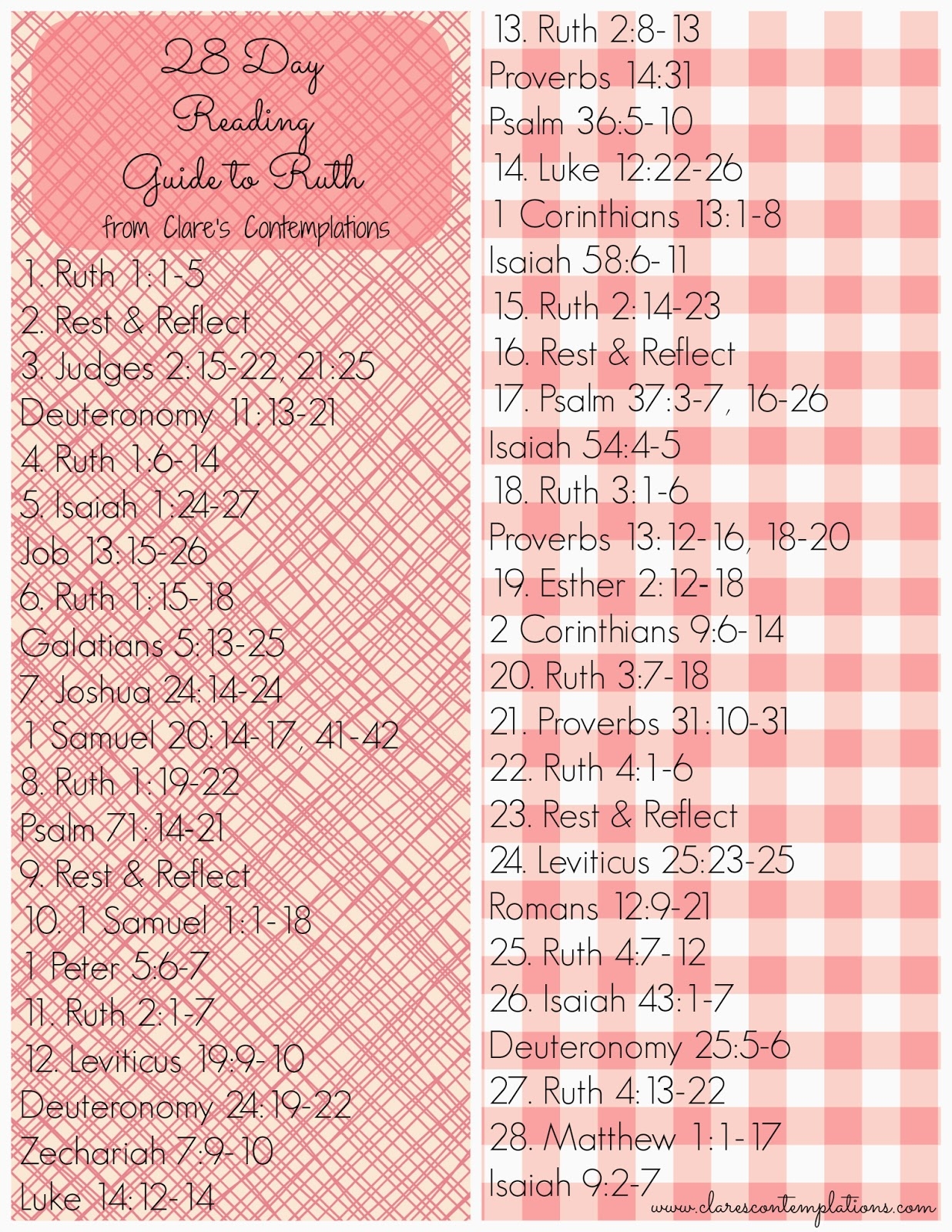 Clare s Contemplations 28 Day Bible Reading Guide To Ruth