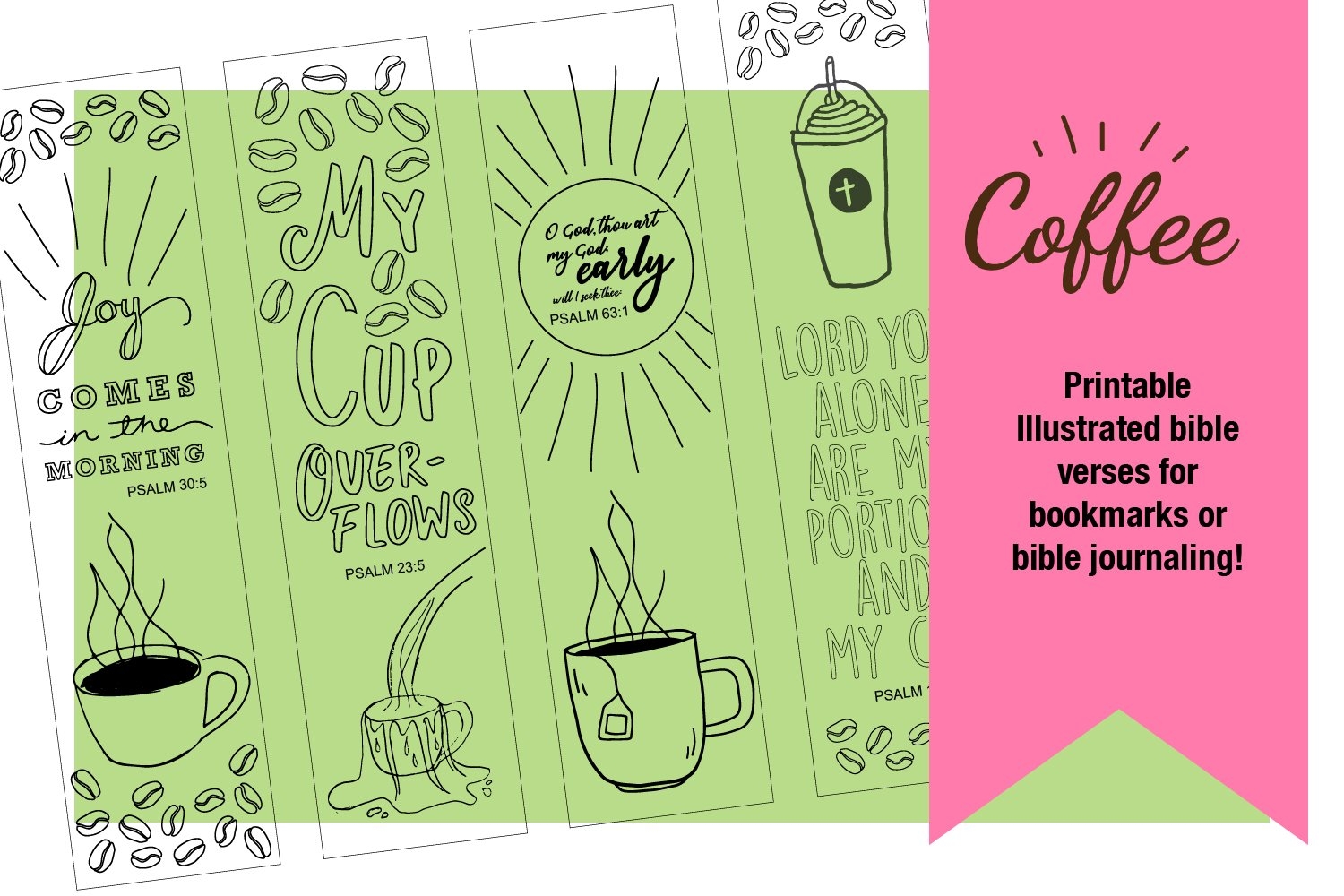 Coffee Themed Psalms Bible Verse Printable Coloring Bookmark