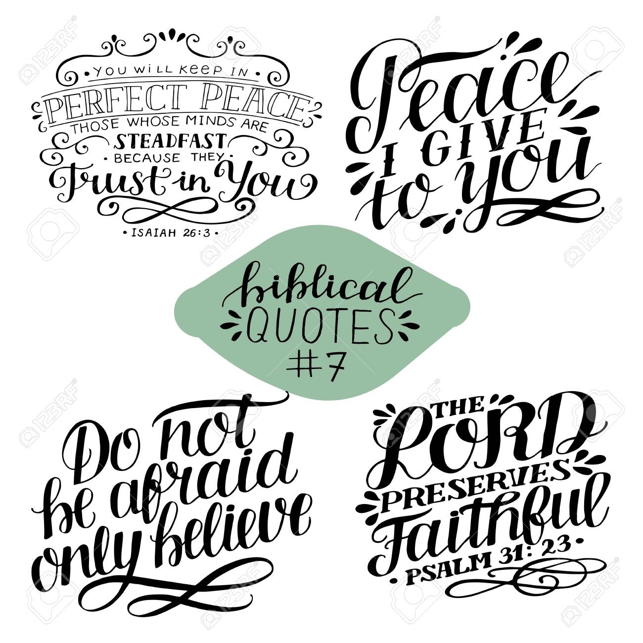 Collection 4 With 4 Bible Verses Peace I Give To You Do Not Afraid Only Believe The Lord Preserves Faithful Biblical Background Christian Poster Modern Calligraphy Scripture Print Motivational Quotes Royalty Free