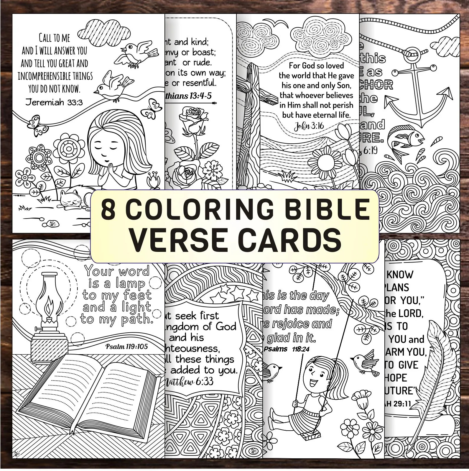 Colorable Bible Verse Cards Sunday School Scripture Art PDF JPEG Etsy