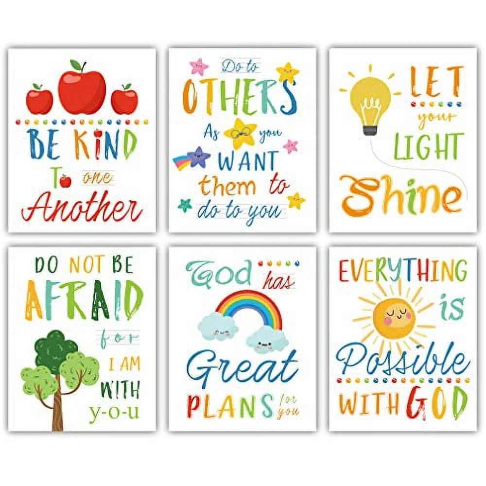colorful rainbow art print kids inspirational quote canvas posters set of 6 8 x10 unframed be kind bible verse wall art for children s classroom sunday school decor walmart