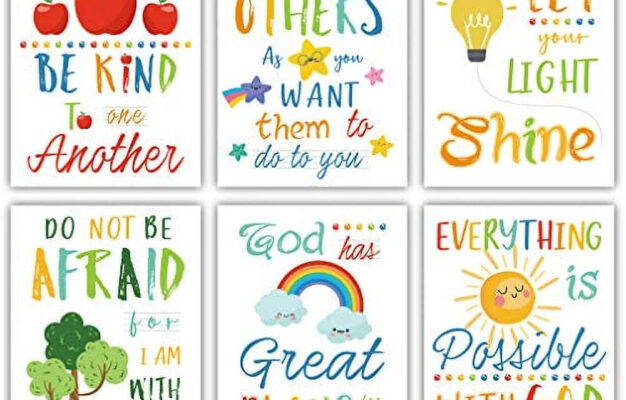 Colorful Rainbow Art Print Kids Inspirational Quote Canvas Posters Set Of 6 8 X10 Unframed Be Kind Bible Verse Wall Art For Children S Classroom Sunday School Decor Walmart