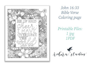 Coloring Page Printable Bible Verse John 16 33 Floral Design Etsy
