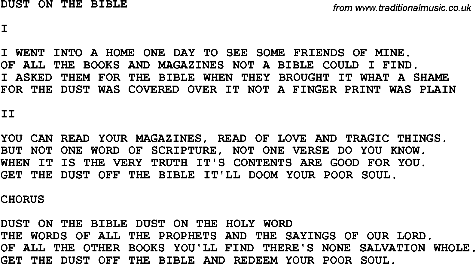 Country Southern And Bluegrass Gospel Song Dust On The Bible Lyrics