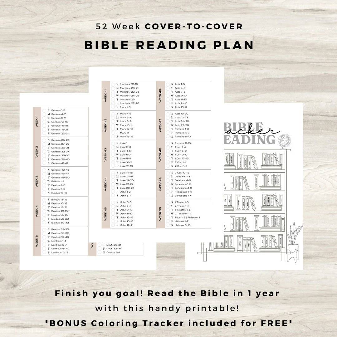 Cover To Cover Bible Reading Plan Printable Bible In 1 Year Bible 52 Week Bible Reading Schedule Bible Reading Program BONUS PAGE Etsy