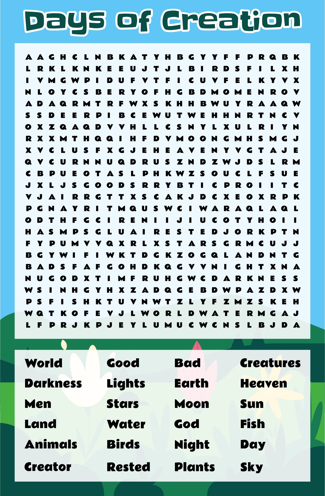 Printable Bible Word Search On Creation