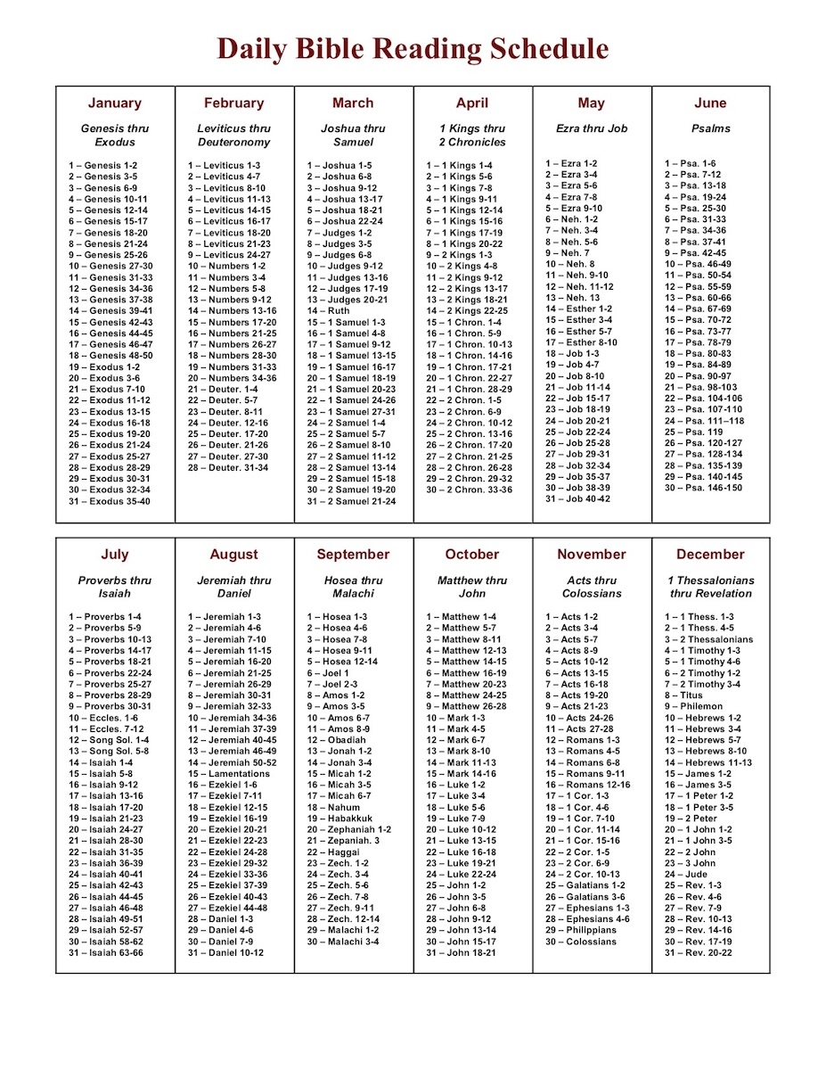 Daily Bible Reading Schedule Main Street Church Of Christ