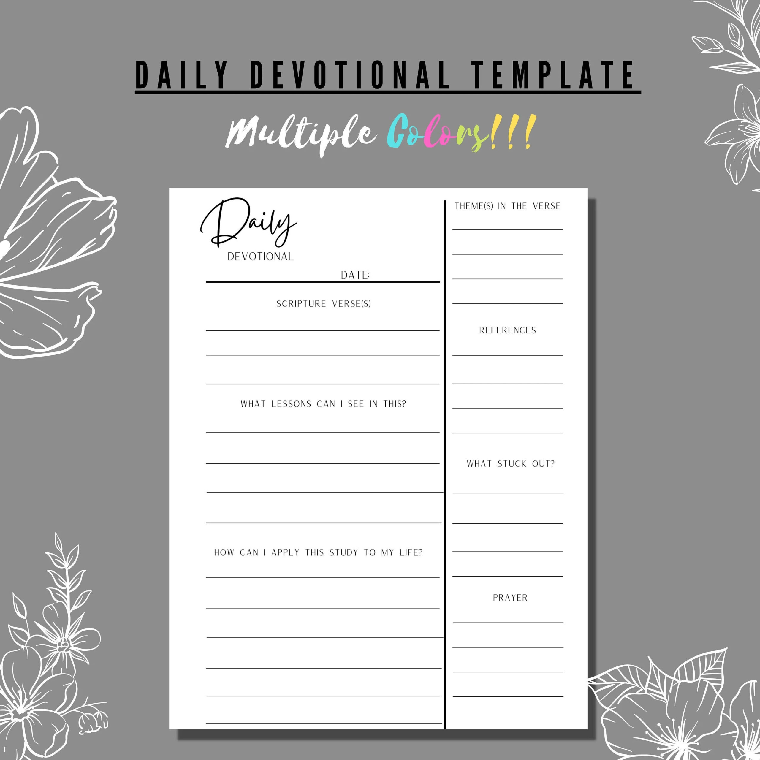 Daily Devotional Template Printable Multicolor Bundle PDF 8 5 