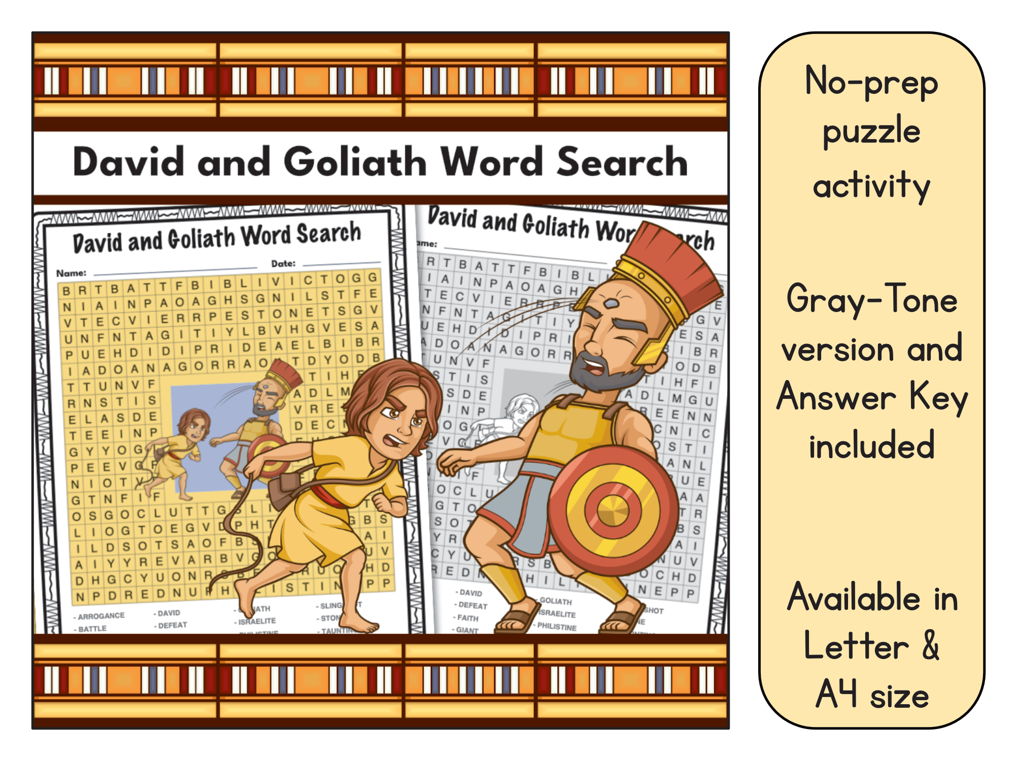 David And Goliath Word Search Bible Puzzle Activity Worksheet Made By Teachers