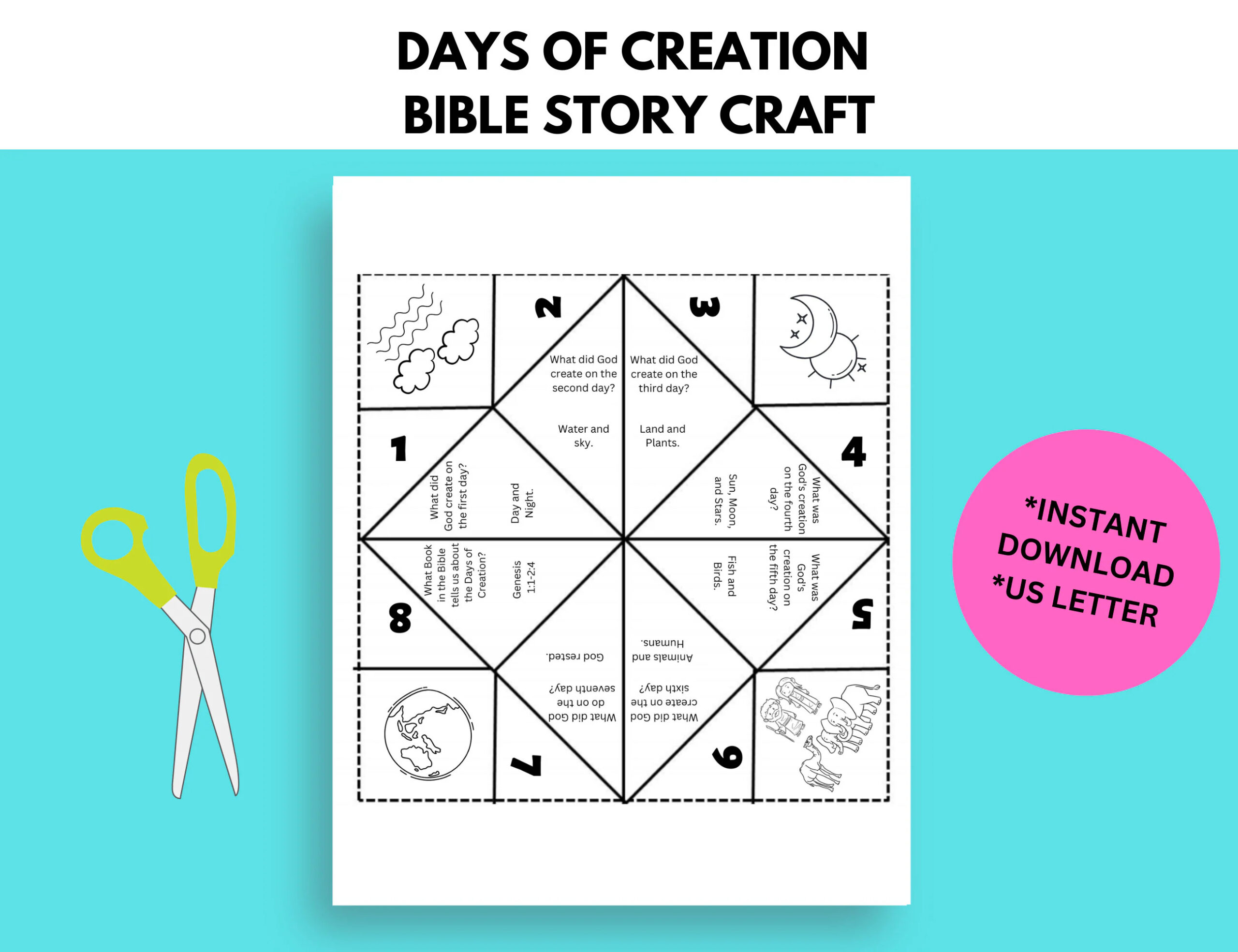 Days Of Creation Bible Story Activity Sunday School Craft Fortune Teller Cootie Catcher Printable Paper Craft Etsy