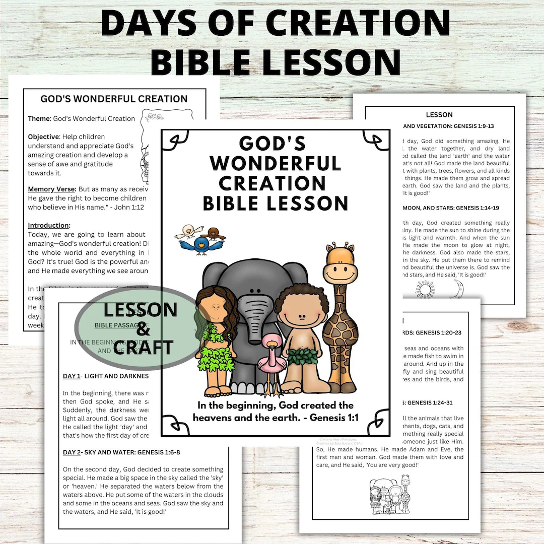 Days Of Creation Sunday School Lesson And Craft For Kids Printable Kids Creation Bible Story Lesson Coloring Craft For Children s Church Etsy