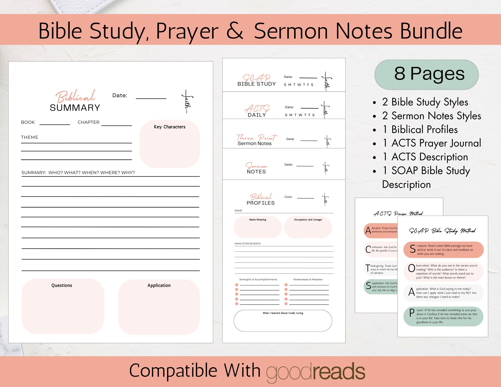 Digital Bible Study Bundle SOAP Bible Study ACTS Prayer Journal Sermon Notes Printable Digital Download Faith Reflection SOAP Journal Etsy