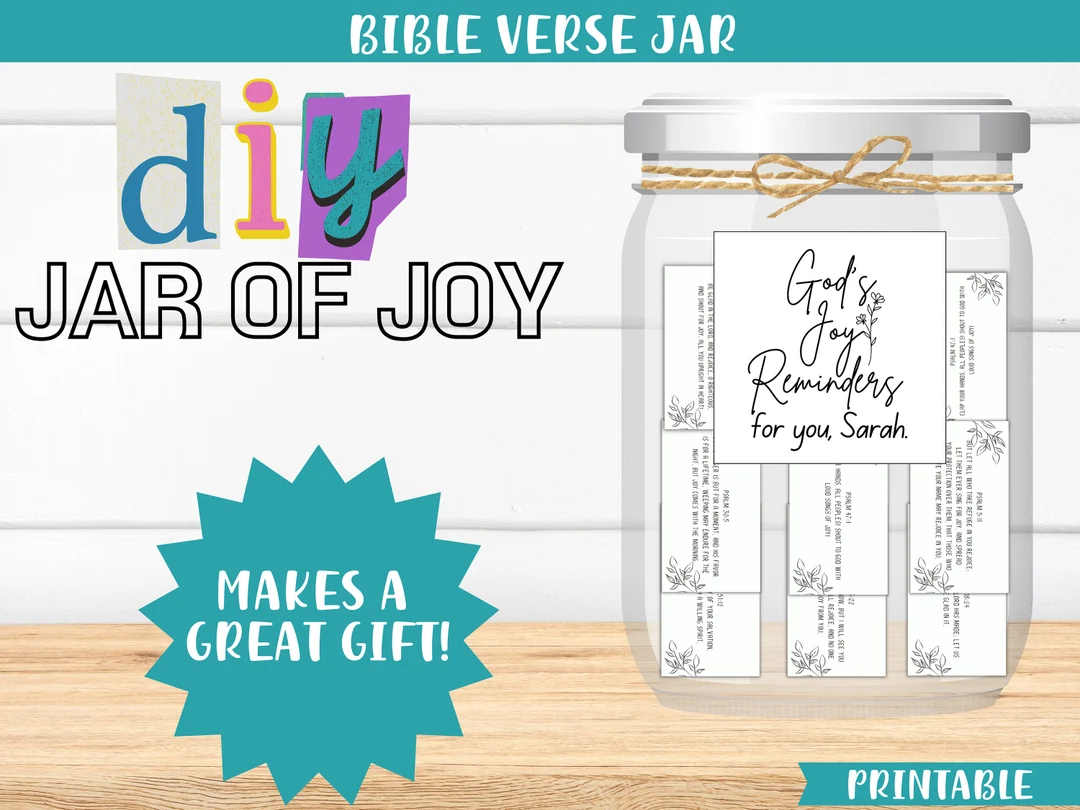 DIY Jar Of Joy Bible Verse Cards Christian Gift printable PDF Etsy