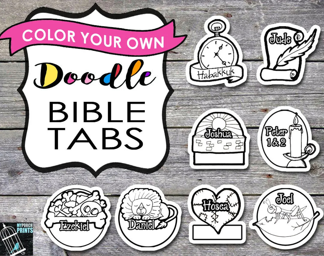Doodle Bible Tabs Kids Bible Tabs Bible Journaling Tabs Easter Basket Filler Gift Idea Coloring Bible Journaling Supplies Printables Etsy