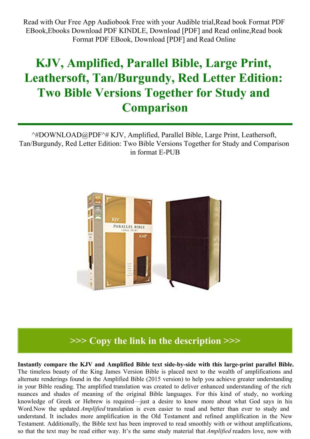 DOWNLOAD PDF KJV Amplified Parallel Bible Large Print Leathersoft TanBurgundy Red Letter Edition Two Bible Versions Together For Study And Comparison In Format E PUB