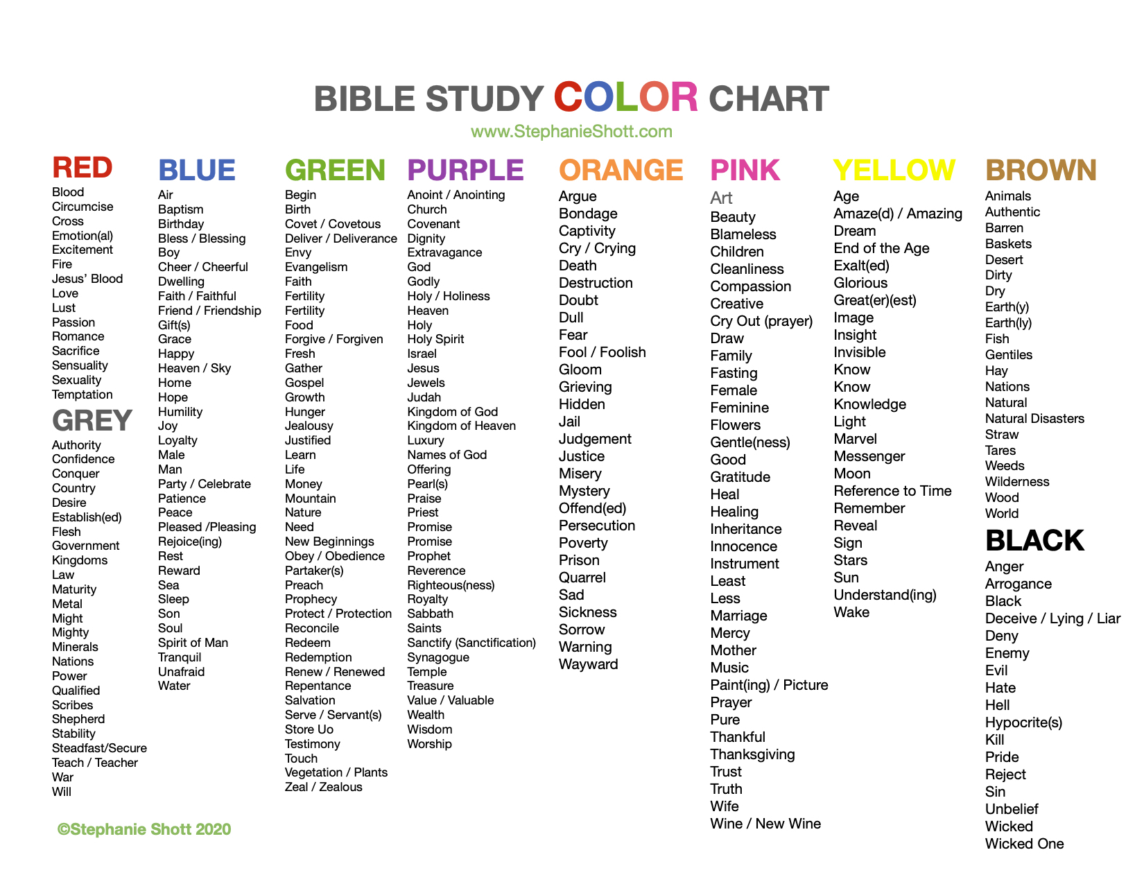 Download Your Free Bible Study Color Chart Stephanie Shott Ministries