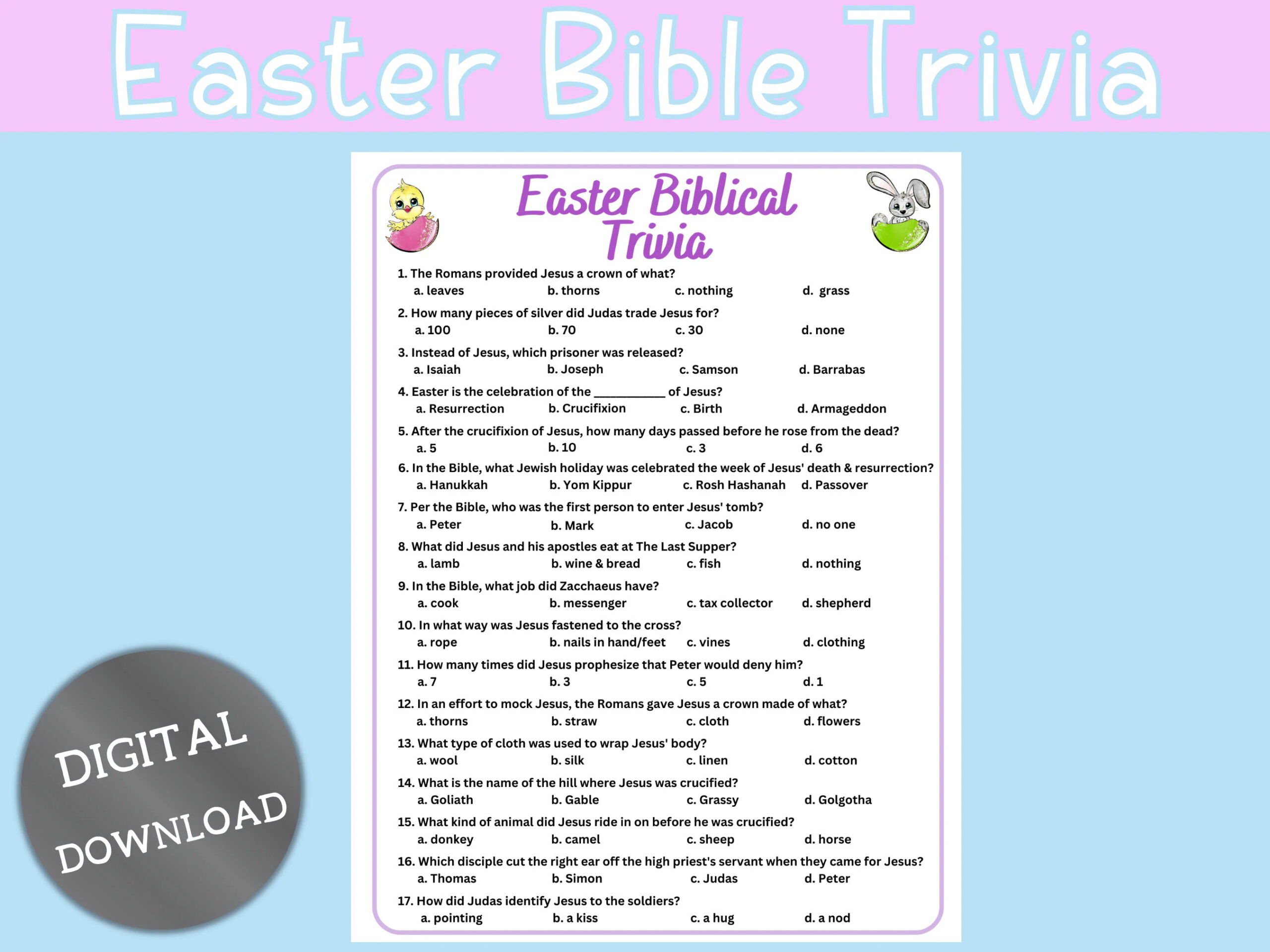 Easter Bible Trivia easter Trivia Printable bible Trivia Game bible Games Etsy