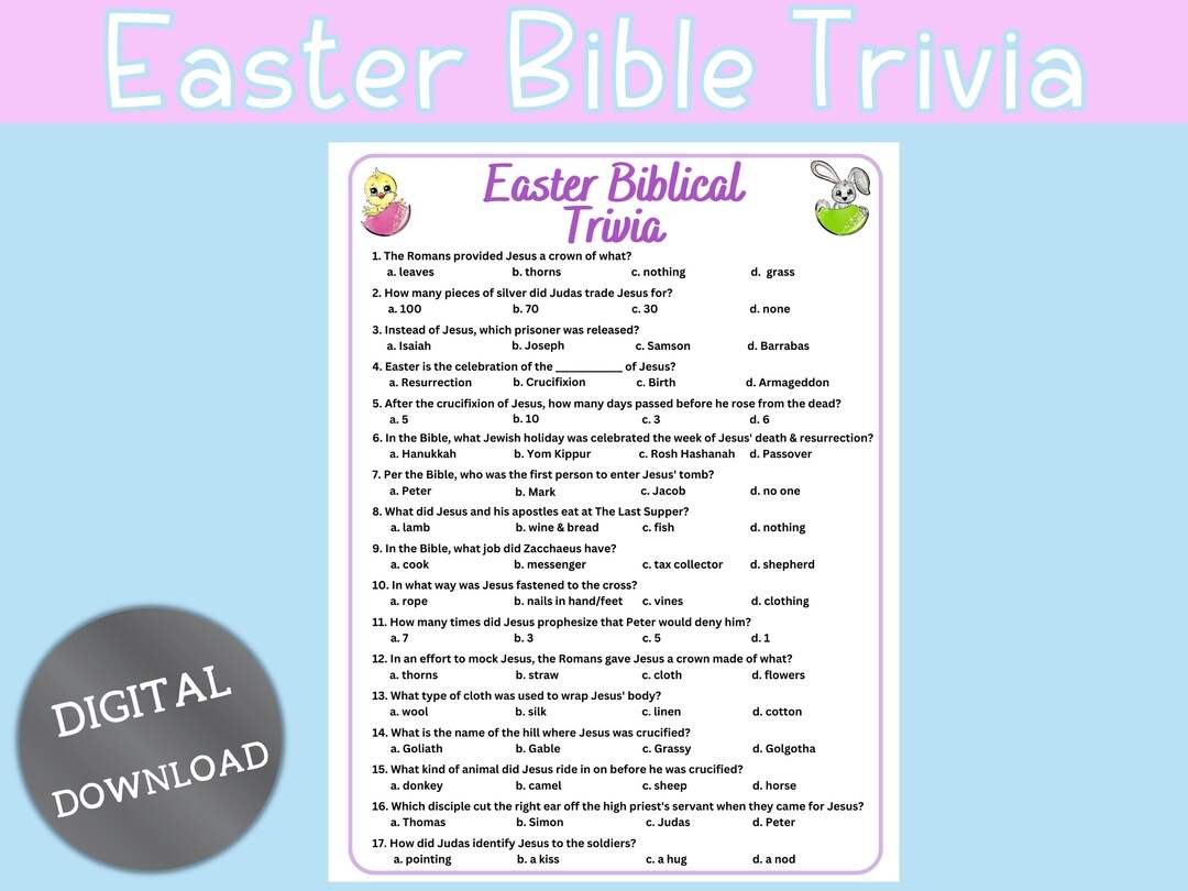 Easter Bible Trivia easter Trivia Printable bible Trivia Game bible Games Etsy