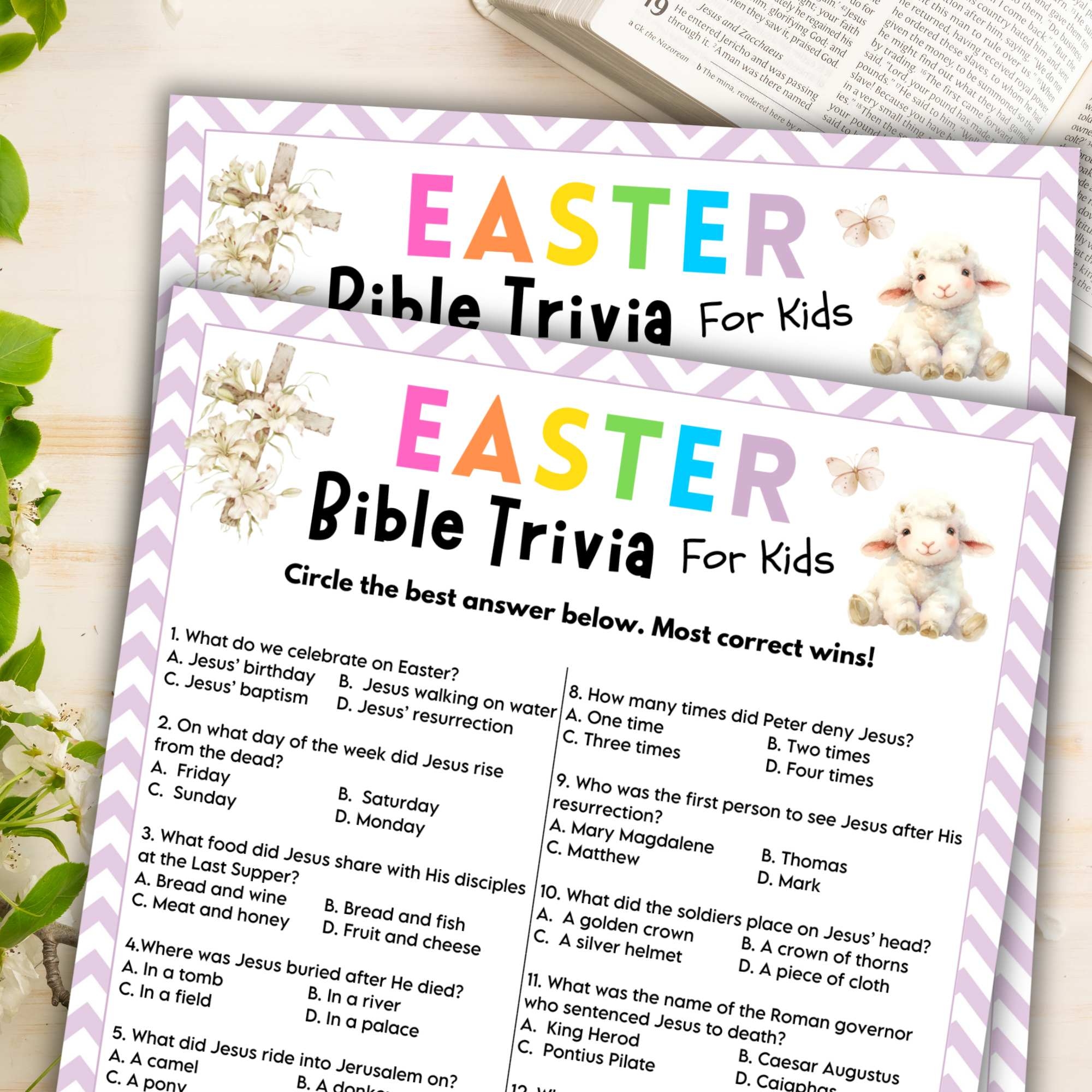 easter bible trivia for kids lightly sketched