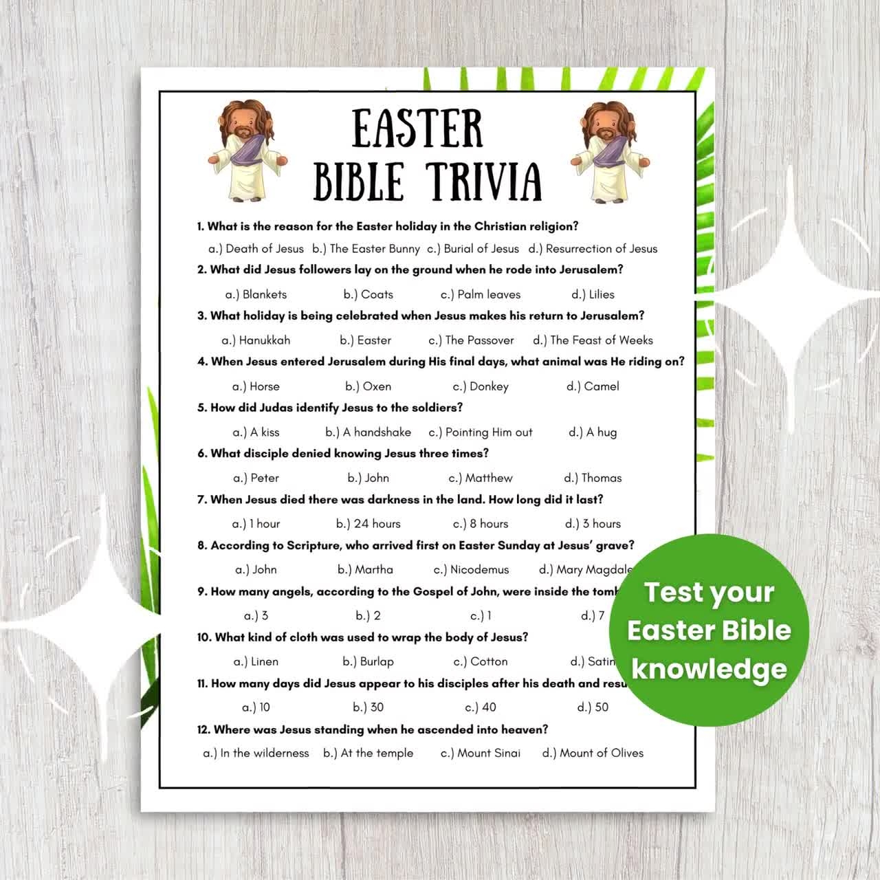 Easter Bible Trivia Game Printable Christian Easter Games Sunday School Activity Easter Bible Game For Kids Church Games Holy Week Game