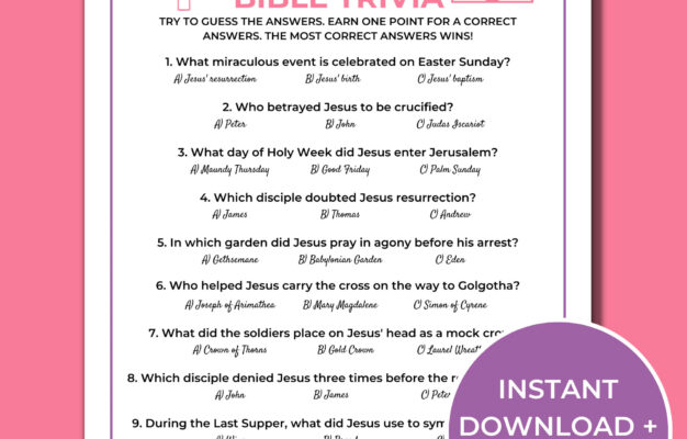 Easter Bible Trivia Game Printable Easter Trivia Easter Party Game Fun Easter Religious Game For Kids And Adults Etsy